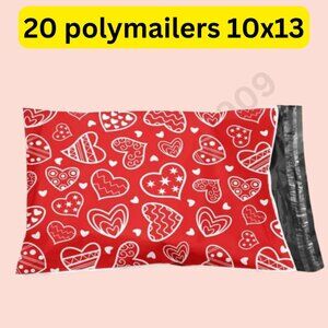 20 red heart Valentines theme poly mailers shipping bags size 10x13